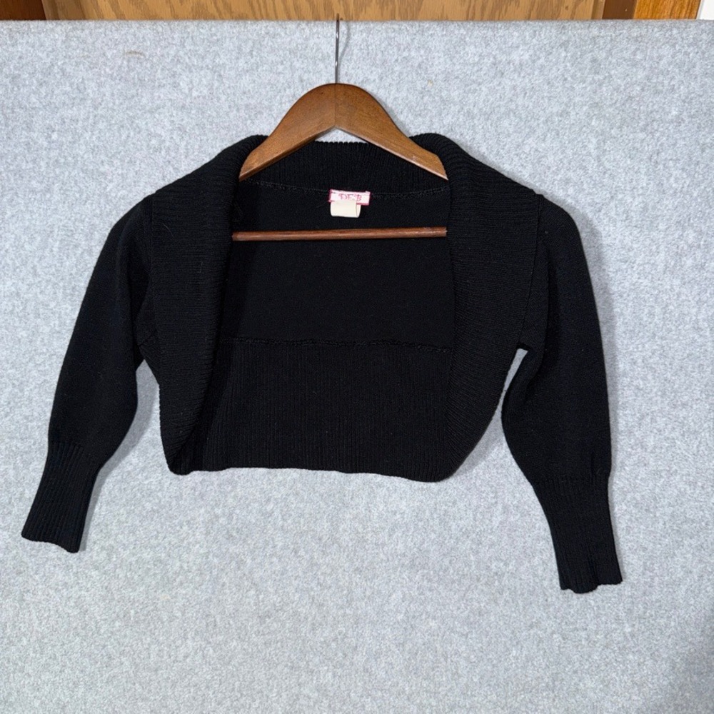 Deb y2k Womens Black Knit Cropped Shrug Sweater Long Sleeve Bolero Medium